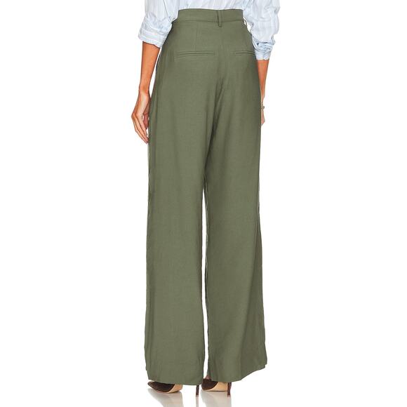 Revolve NONchalant Fabi Wide Leg Pleated Trouser Pant Olive Green Size Small - Picture 3 of 12